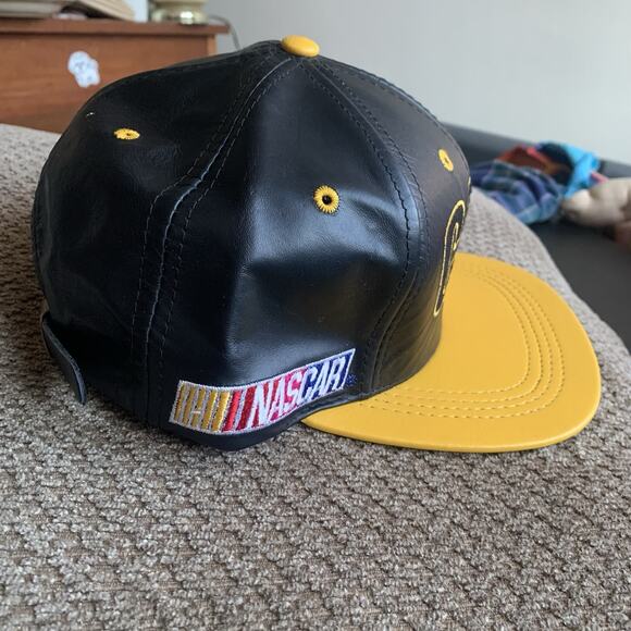 Cat Racing Leather Hat Adjustable Strap Vintage Made In USA #22 Ward Burton - Picture 4 of 9